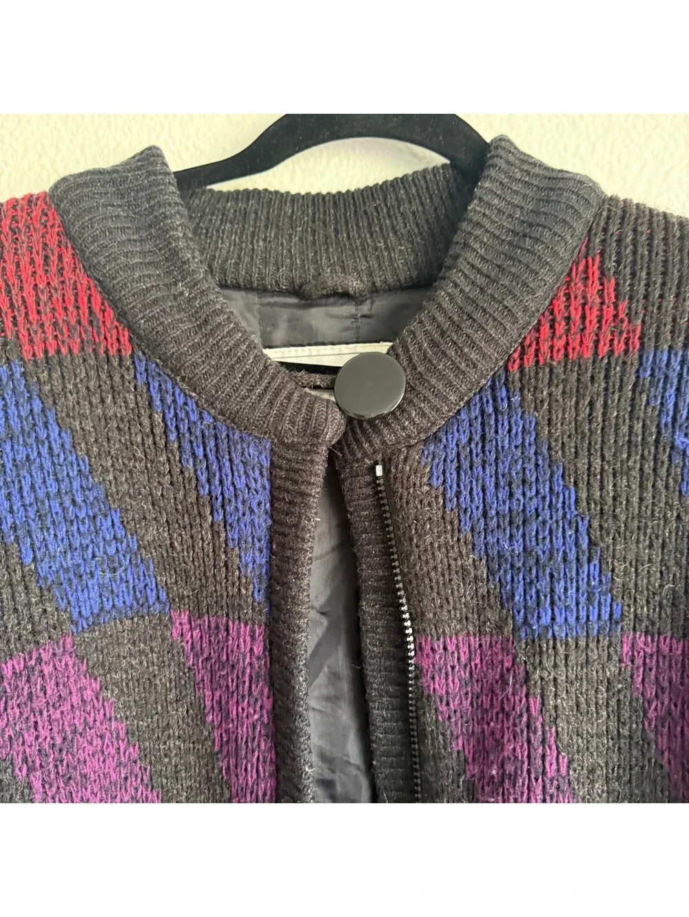 Vintage Exotic Geometric Knit Sweater Jacket 80s 90s Colorblock Made Korea